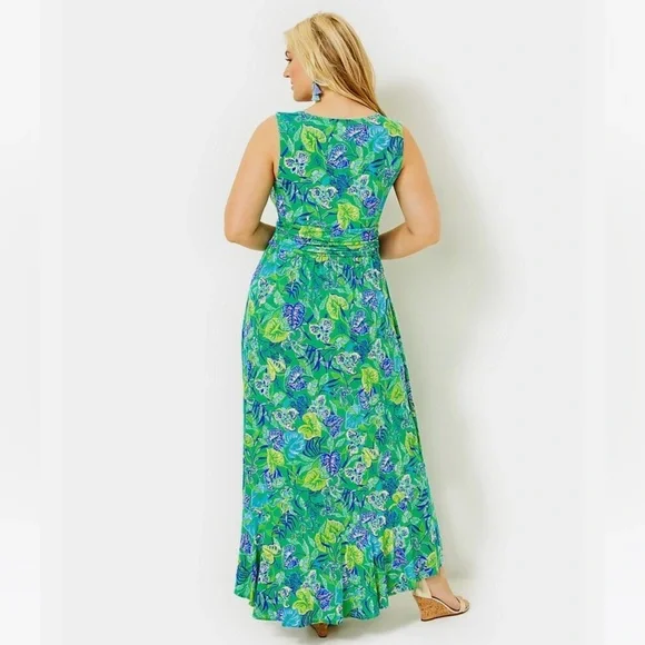 Lilly Pulitzer Moana Wrap Maxi Dress - Botanical Green in a Flutter - Size S - Picture 4 of 10